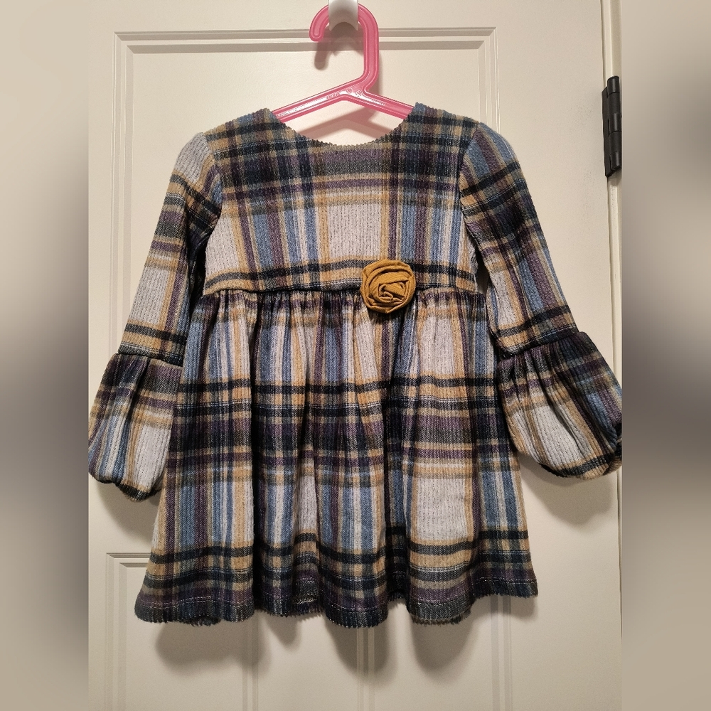 Bonnie Jean Cozy Blue and Yellow Tunic Top with Rosette